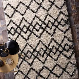 Dunelm Luxury Shaggy Diamond Rug in Ivory Charcoal 160x230
