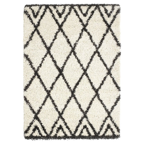 Dunelm Luxury Shaggy Diamond Rug in Ivory Charcoal 160x230
