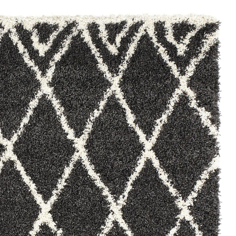 Dunelm Luxury Shaggy Diamond Rug in Ivory Charcoal 160x230