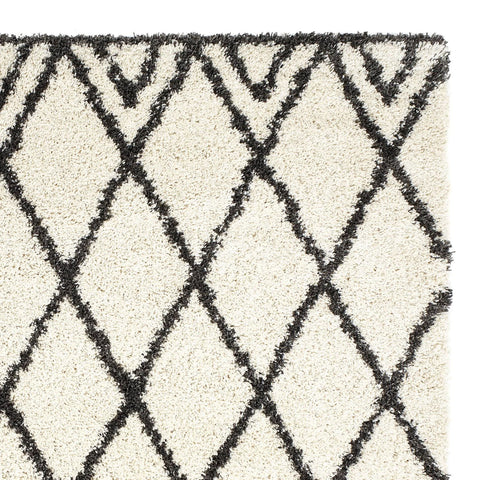 Dunelm Luxury Shaggy Diamond Rug in Ivory Charcoal 160x230