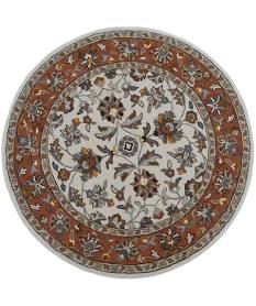 Large Agra Classic Herat Cream Rust Traditional New Zealand Wool Circle Rug 150cm (5ft Circle) Ivory