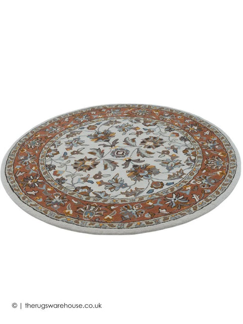Large Agra Classic Herat Cream Rust Traditional New Zealand Wool Circle Rug 150cm (5ft Circle) Ivory