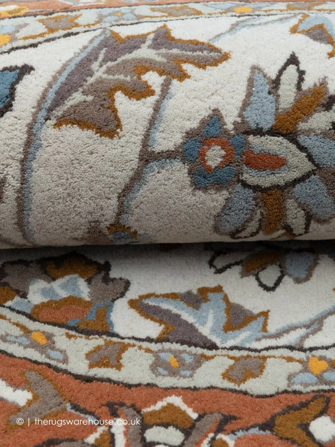 Large Agra Classic Herat Cream Rust Traditional New Zealand Wool Circle Rug 150cm (5ft Circle) Ivory
