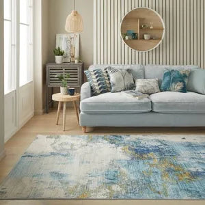 Concept Looms Lux Washable Abstract Blue Gold Rug