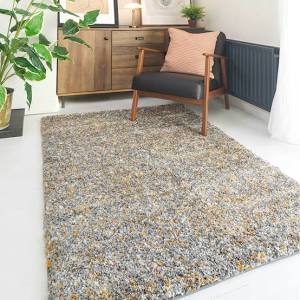 The Rug House Super Soft Ochre Yellow Grey Mottled Shaggy Area Rug