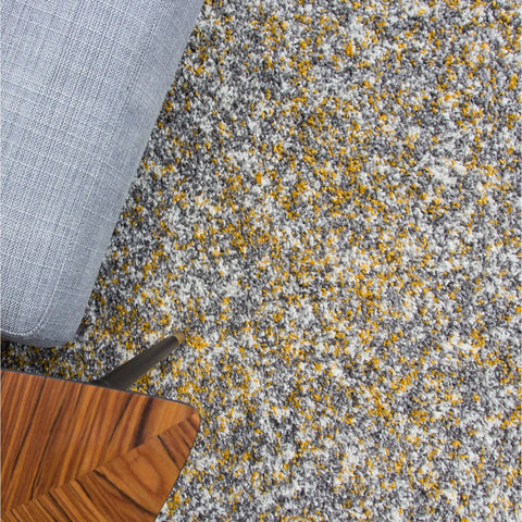 The Rug House Super Soft Ochre Yellow Grey Mottled Shaggy Area Rug