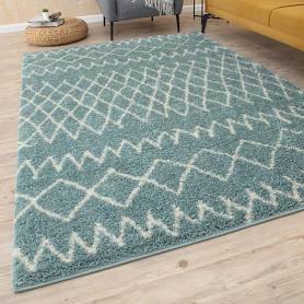 The Rugs Moroccan Duck Egg Blue Shaggy Living Room Rug