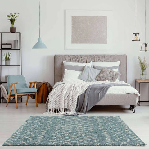 The Rugs Moroccan Duck Egg Blue Shaggy Living Room Rug