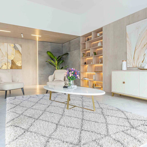 Moroccan Berber Shaggy Rugs Living Room Diamond Design - Light Cream / 80x150 cm Rectangle