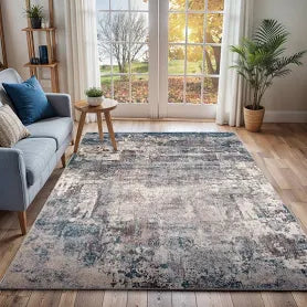 Albryna Grey Blue Elephant Abstract Area Rug