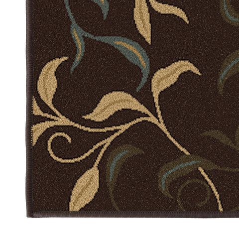 Ottomanson Ottohome Collection Contemporary Leaves Design Rubber Back Area Rug