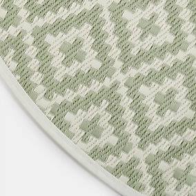 OHS Geometric Waterproof Outdoor Round Rug - Sage, Green