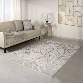 Lord of Rugs Aurora Mica AU13 Geometric Stripes Shiny Metallic Beige Gold Rug