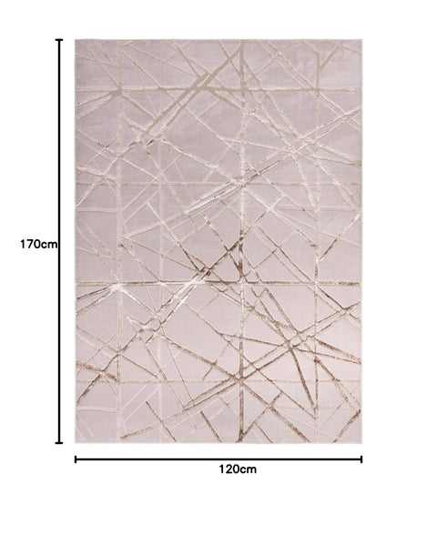 Lord of Rugs Aurora Mica AU13 Geometric Stripes Shiny Metallic Beige Gold Rug