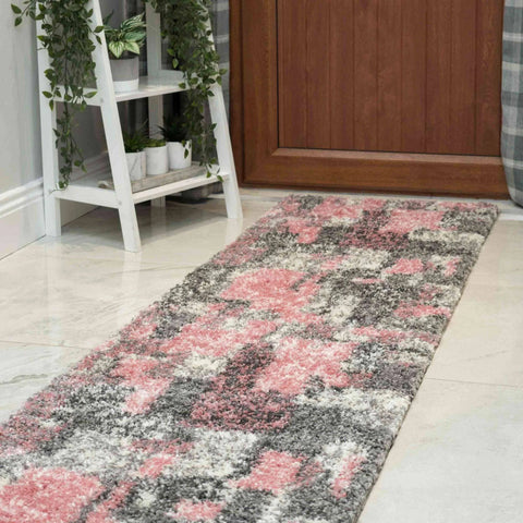 Retro Pink Mottled Shaggy Living Room Rug