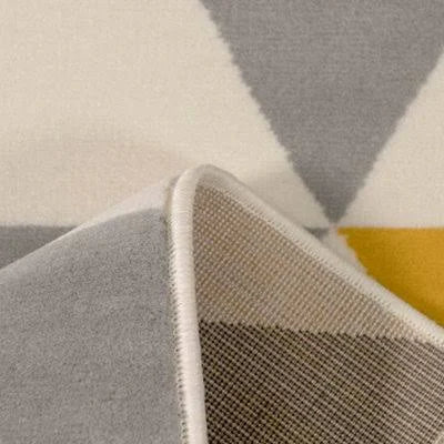 Yellow Ochre Grey Diamond Geometric Living Room Rug