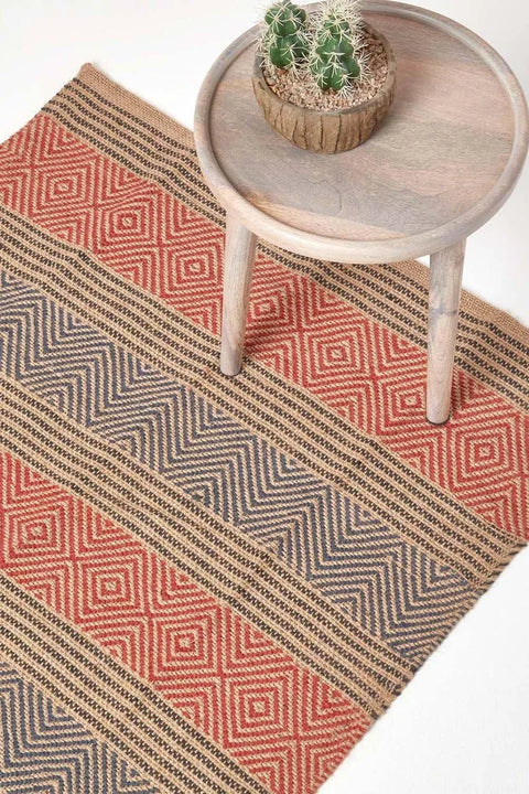 Homescapes Multicolour Geometric Patterned Jute Rug