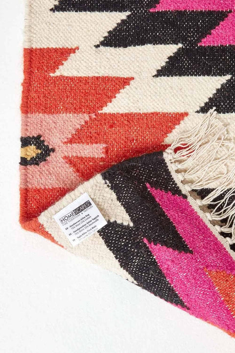 Homescapes Handwoven Geometric Pattern Kilim Wool Rug