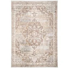 Neutral Beige Traditional Medallion Area Rug