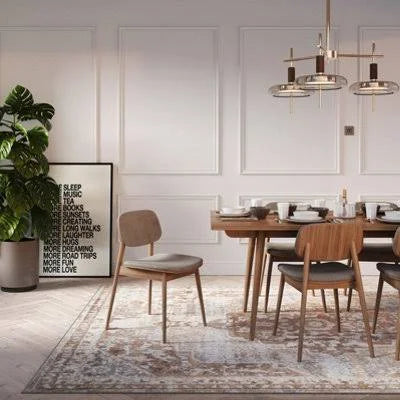 Neutral Beige Traditional Medallion Area Rug