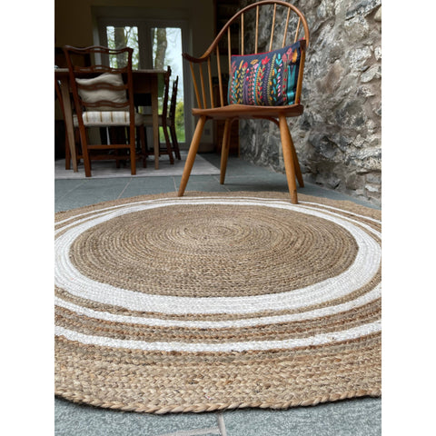 KHIDAKEE Round Border Natural Rug Hand Woven Jute Diameter