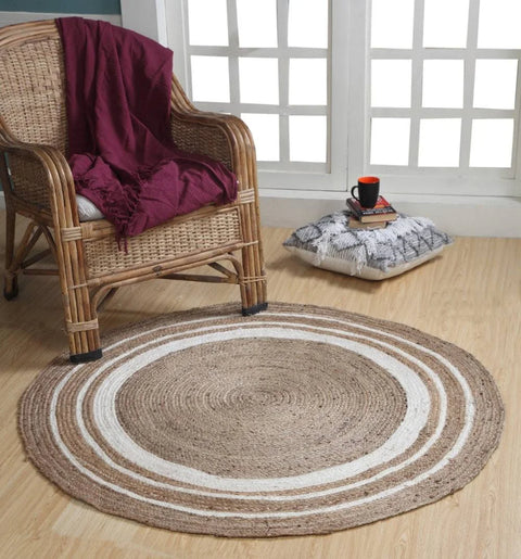 KHIDAKEE Round Border Natural Rug Hand Woven Jute Diameter