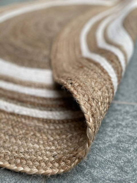 KHIDAKEE Round Border Natural Rug Hand Woven Jute Diameter