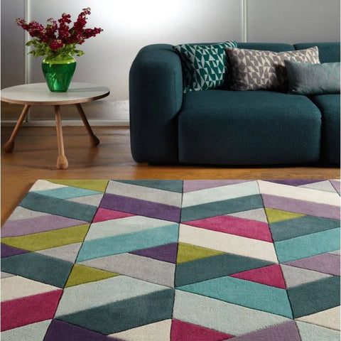 Asiatic Funk Chevron Rug - 120 x 170cm - Blue, Green - Hand Tufted, Wool Rug - FUNK106-01-120170