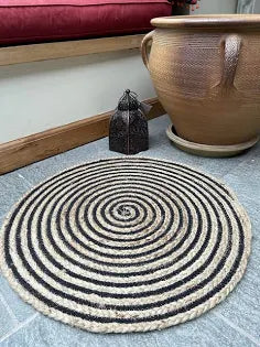 Chakkar Dark Stripe Round Jute Rug