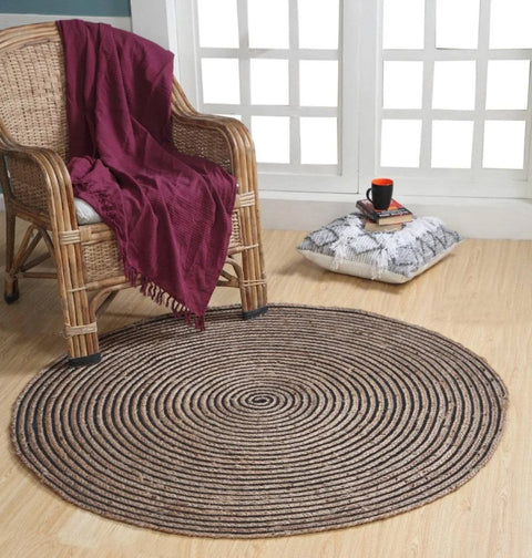 Chakkar Dark Stripe Round Jute Rug