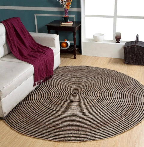 Chakkar Dark Stripe Round Jute Rug