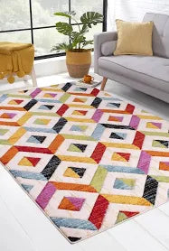 Lord of Rugs Quality Handcarved Geometric Design Rainbow Bedroom Living Room Multi Coloured Rug
