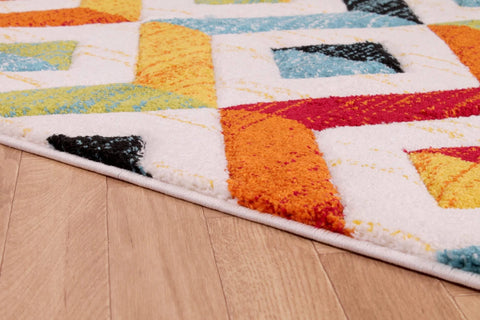 Lord of Rugs Quality Handcarved Geometric Design Rainbow Bedroom Living Room Multi Coloured Rug