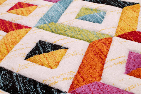 Lord of Rugs Quality Handcarved Geometric Design Rainbow Bedroom Living Room Multi Coloured Rug