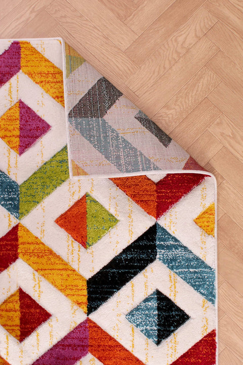 Lord of Rugs Quality Handcarved Geometric Design Rainbow Bedroom Living Room Multi Coloured Rug