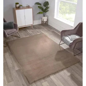 Luxe Faux Fur Plain Super Soft Shaggy Rug in Beige