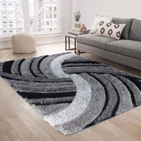 Modern Soft Swirl Shimmer Shaggy Area Rugs - Grey / 160x230 cm Rectangle