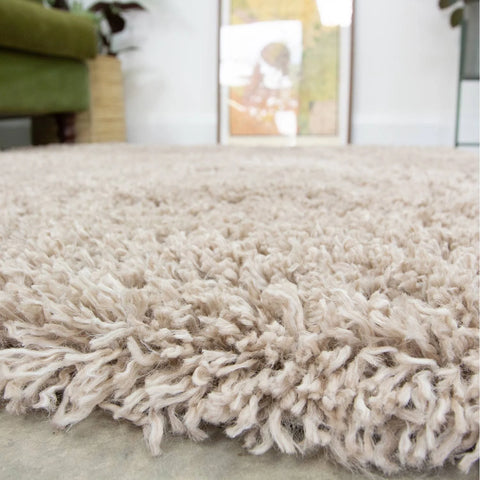 Super Soft Beige Shaggy Living Area Rug - Beige / 330 x 240cm