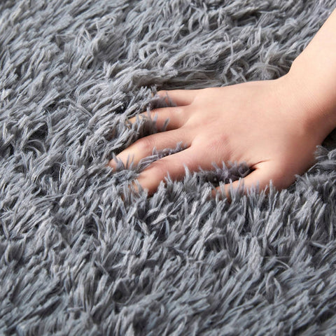 Large Grey Soft Deep Pile Bedroom Shaggy Rugs