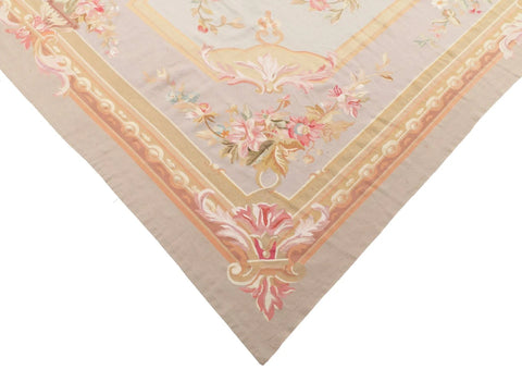 Aubusson Rug Floral - Light Green 14'2 x 11'3, Beige/Blue/Green, 100% Wool, 433 x 345 cm Hand Knotted Rug by Rugs of London