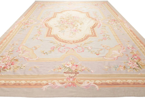 Aubusson Rug Floral - Light Green 14'2 x 11'3, Beige/Blue/Green, 100% Wool, 433 x 345 cm Hand Knotted Rug by Rugs of London