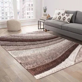 Modern Soft Waves Shimmer Shaggy Area Rugs - Bronze / 160x230 cm Rectangle