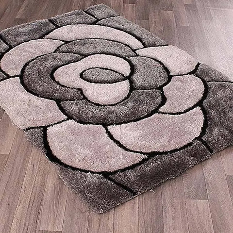 Ultimate Rug 3D Carved Rose Charcoal Shaggy Rug