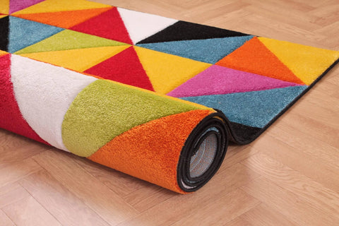 Spectrum Modern Quality Hand Carved Geometric Soft Rainbow Round Carpet Rug