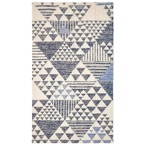 Homescapes Delphi Blue and White Cotton Printed Rug - Navy / 230cm
