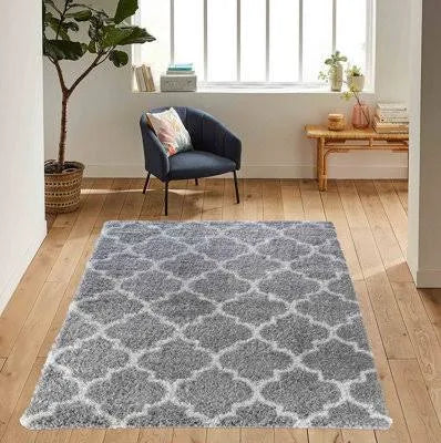 Moroccan Berber Shaggy Rugs Living Room Trellis Grey 80X150 Cm