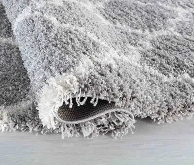 Moroccan Berber Shaggy Rugs Living Room Trellis Grey 80X150 Cm