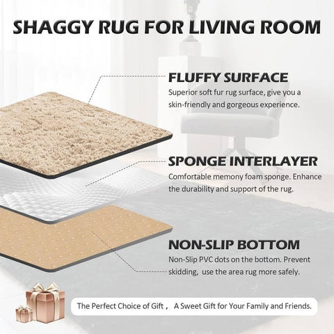 Hafaa Rugs Living Room Area Rugs for Bedroom Non Slip – Modern Super Soft Fluffy Shaggy Thick Pile Non-Shedding Rug – Plush Carpet