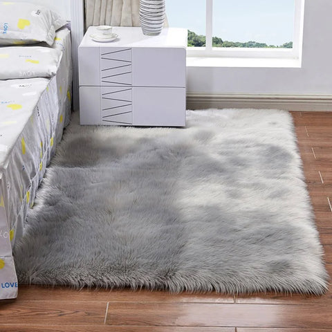 Living and Home Grey Rectangular Super Soft Shaggy Rug