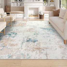 Homcomodar Large Rugs for Living Room 122x170cm Beige Carpet for Bedroom Low Pile Area Rugs with Non Slip Backing Abstract Floor Carpet for Dining